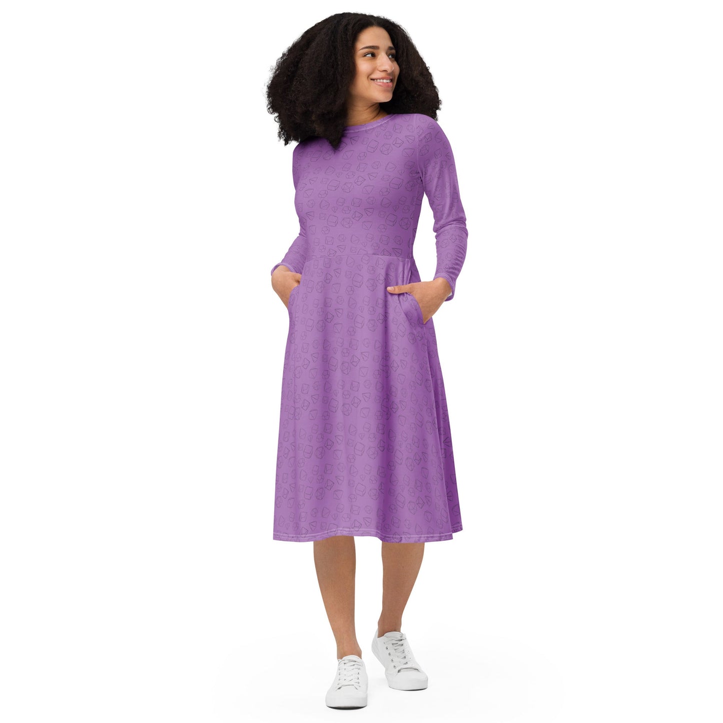 Dice Pattern long sleeve midi dress - Purple - The Nerd Supply Company