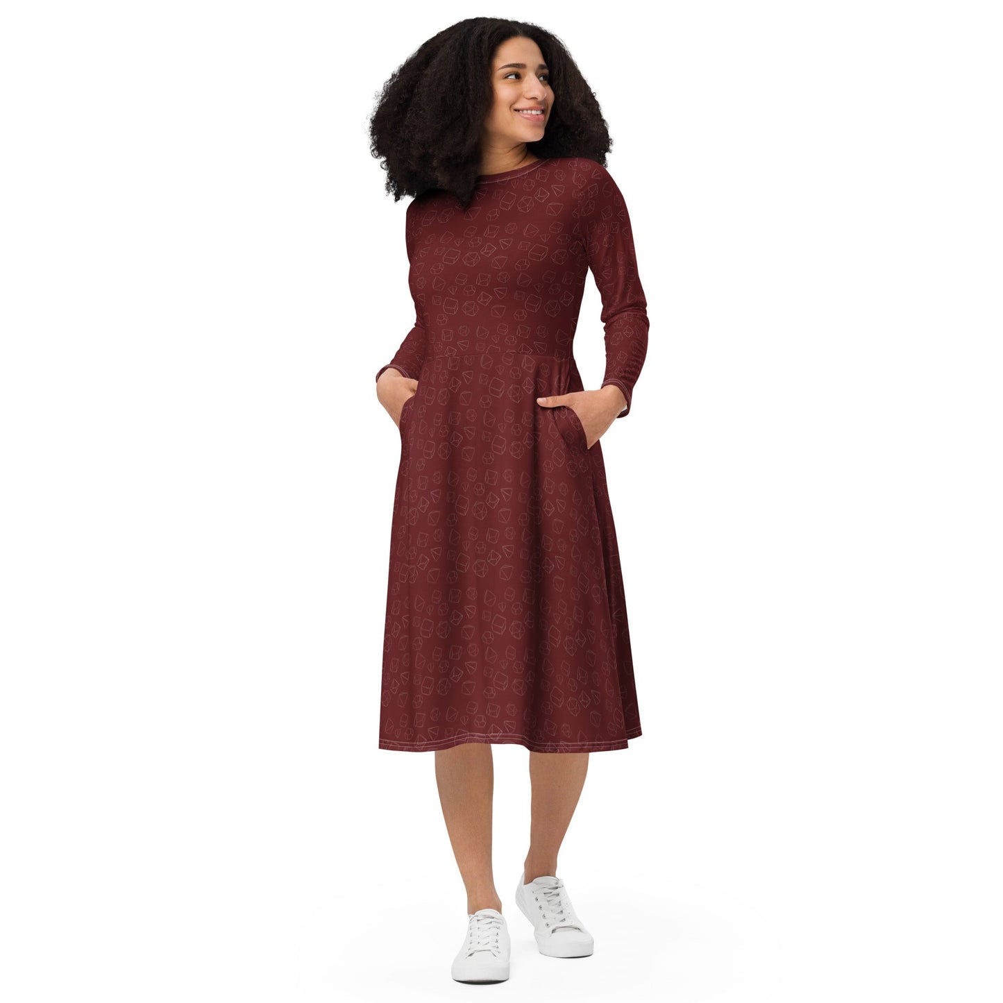 Dice Pattern long sleeve midi dress - Red - The Nerd Supply Company