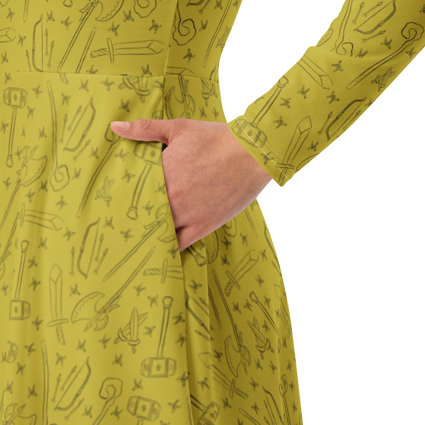 Fantasy Weapon Pattern long sleeve midi dress - Purple - The Nerd Supply Company