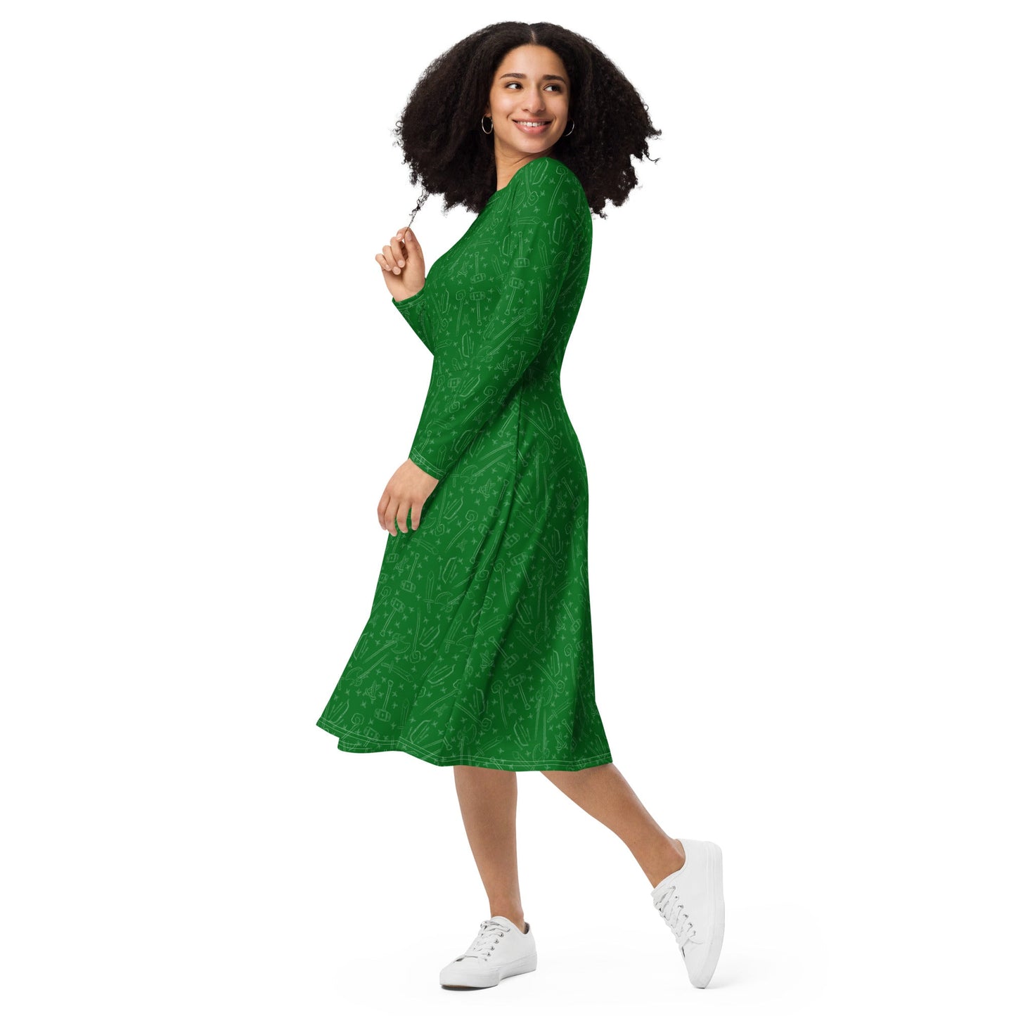 Fantasy Weapons Pattern long sleeve midi dress - Purple - The Nerd Supply Company