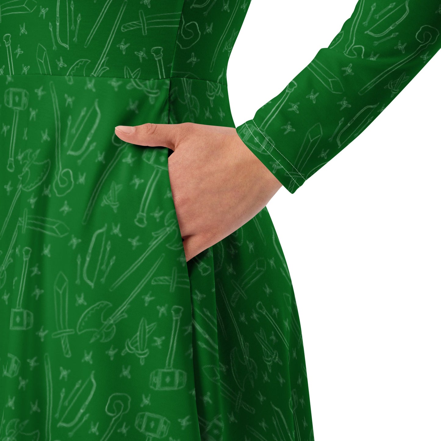 Fantasy Weapons Pattern long sleeve midi dress - Purple - The Nerd Supply Company