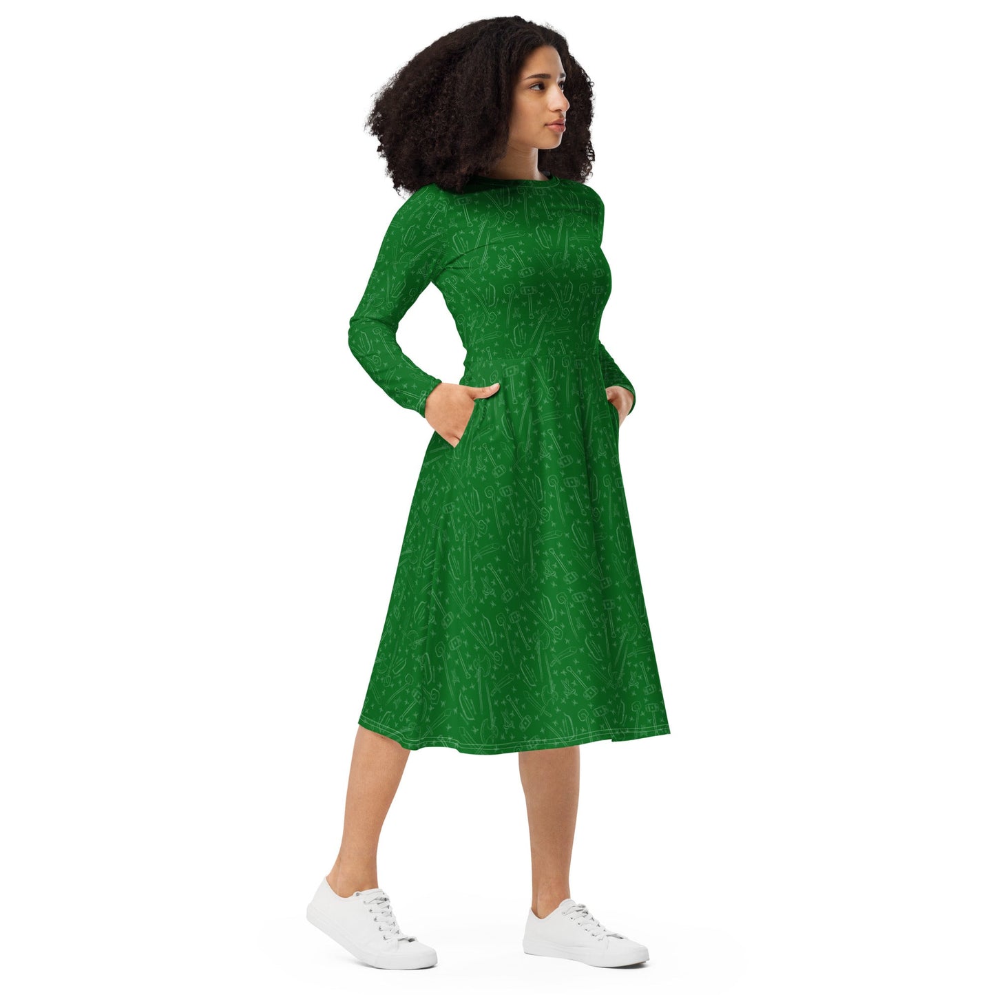 Fantasy Weapons Pattern long sleeve midi dress - Purple - The Nerd Supply Company