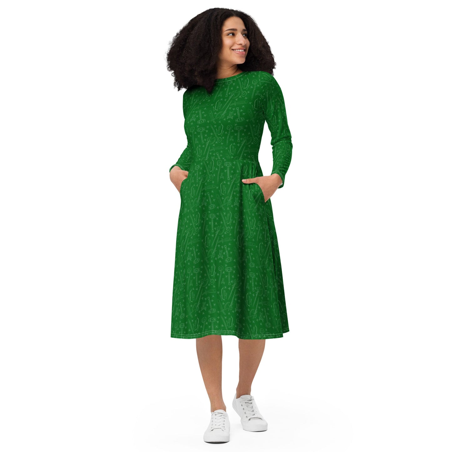 Fantasy Weapons Pattern long sleeve midi dress - Purple - The Nerd Supply Company