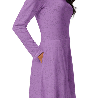 Dice Pattern long sleeve midi dress - Purple - The Nerd Supply Company