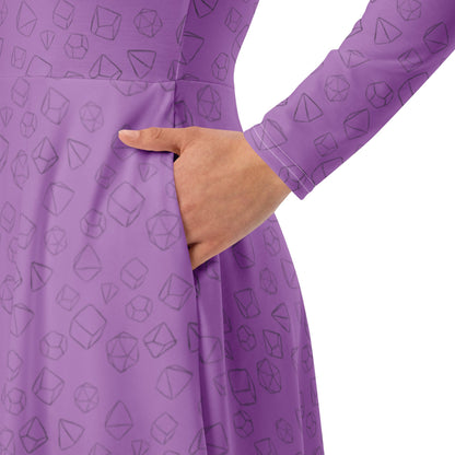 Dice Pattern long sleeve midi dress - Purple - The Nerd Supply Company