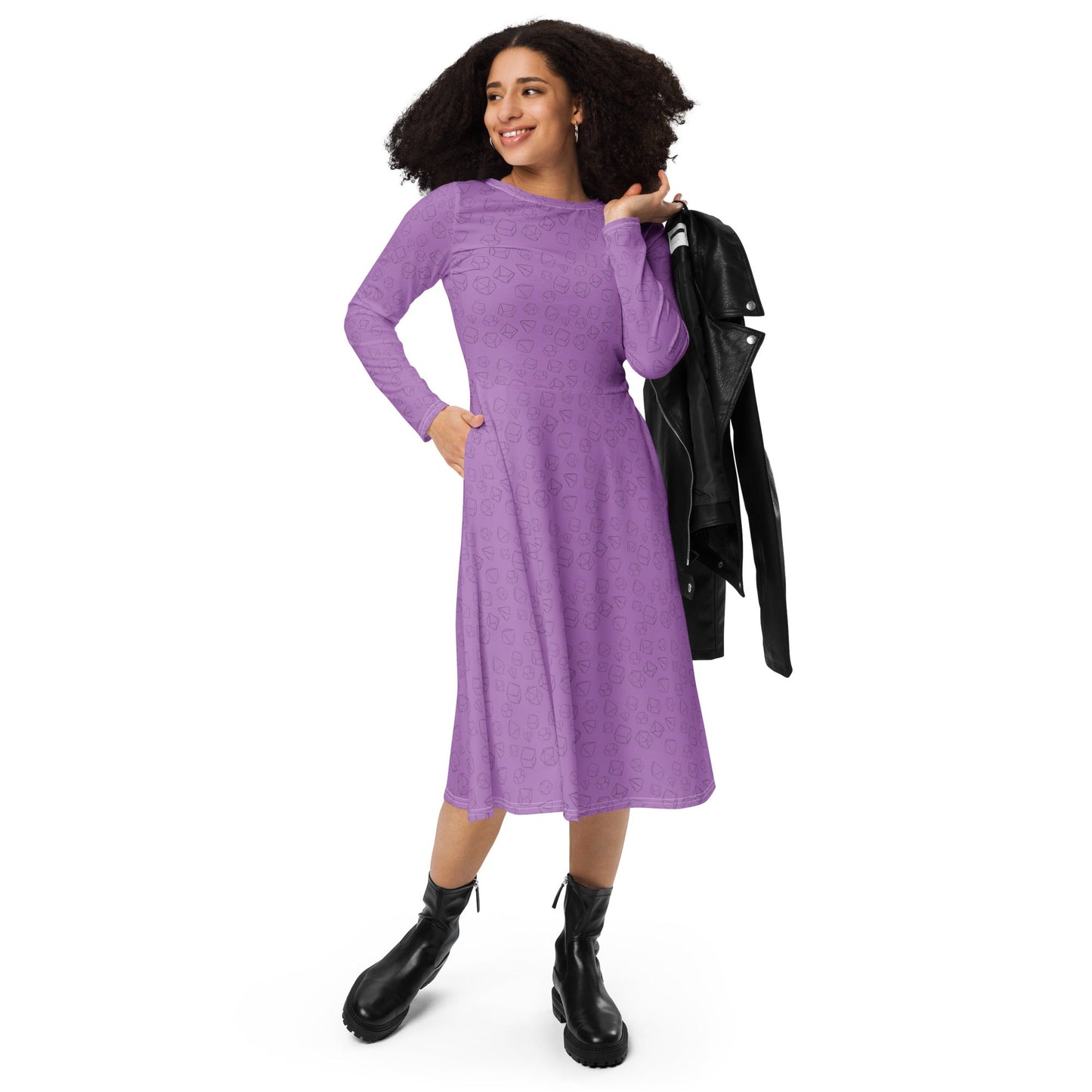 Dice Pattern long sleeve midi dress - Purple - The Nerd Supply Company