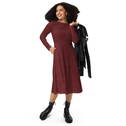 Dice Pattern long sleeve midi dress - Red - The Nerd Supply Company