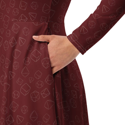 Dice Pattern long sleeve midi dress - Red - The Nerd Supply Company