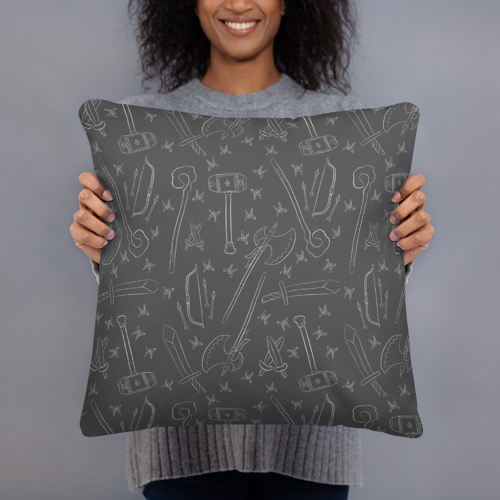 Fantasy Weapons Pattern Pillow - Gray - The Nerd Supply Company