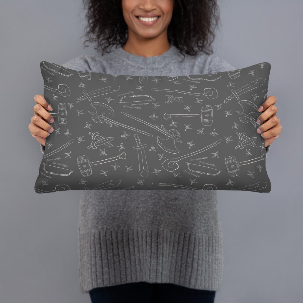 Fantasy Weapons Pattern Pillow - Gray - The Nerd Supply Company