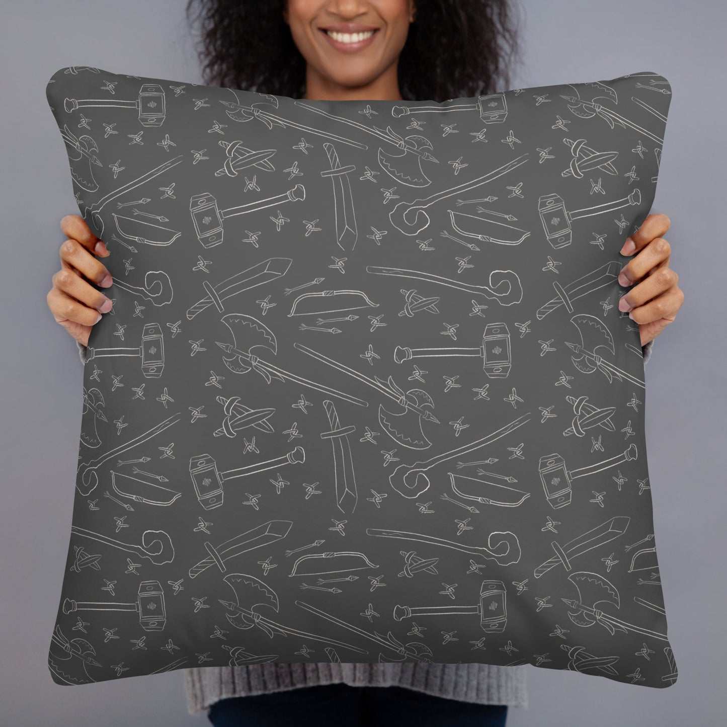 Fantasy Weapons Pattern Pillow - Gray - The Nerd Supply Company