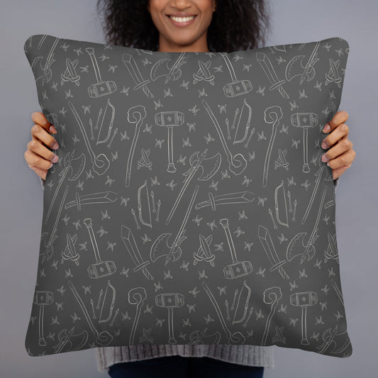 Fantasy Weapons Pattern Pillow - Gray - The Nerd Supply Company