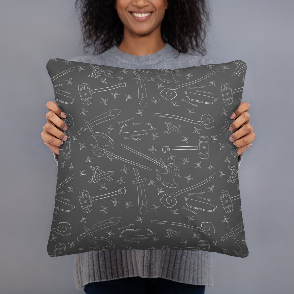 Fantasy Weapons Pattern Pillow - Gray - The Nerd Supply Company