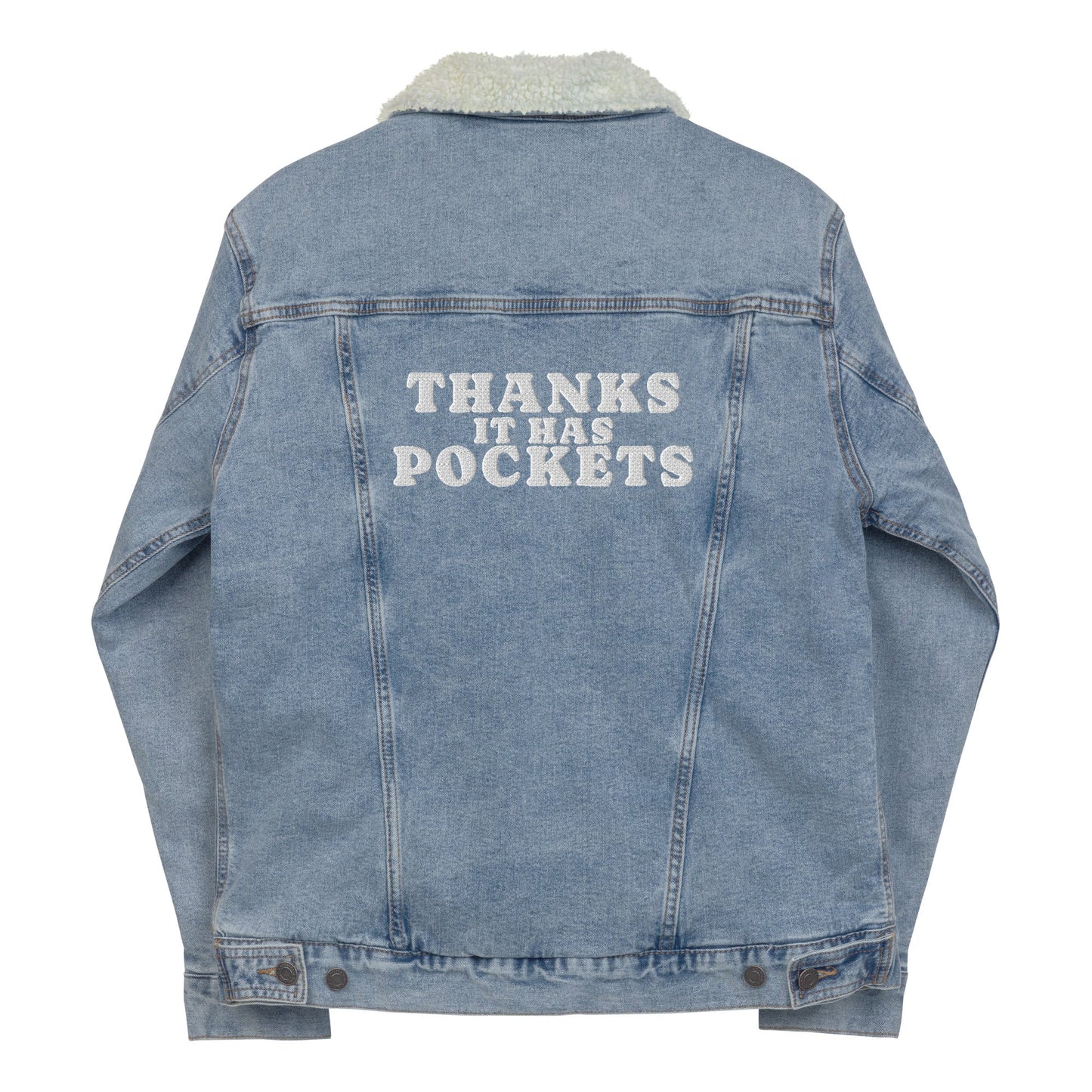 "Thanks it has pockets" denim sherpa jacket - The Nerd Supply Company
